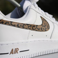 Custom Air Force 1 White Khaki Leopard Print Swoosh