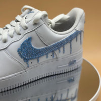 Custom Air Force 1 White Light Blue Dripping Rhinestones Swoosh