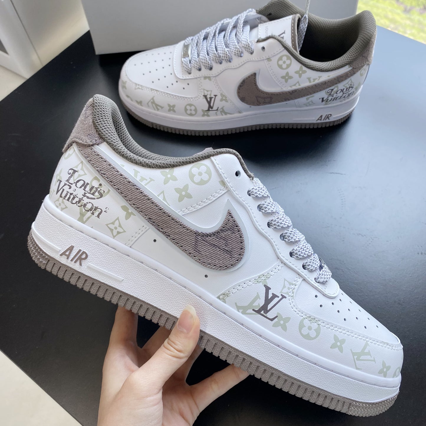 Custom Air Force 1 White Light Brown With LV Pattern