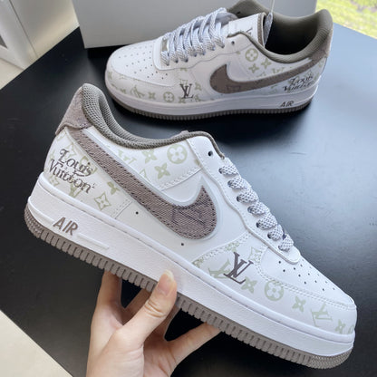 Custom Air Force 1 White Light Brown With LV Pattern