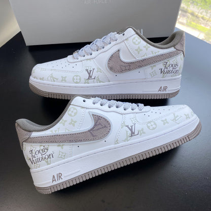 Custom Air Force 1 White Light Brown With LV Pattern