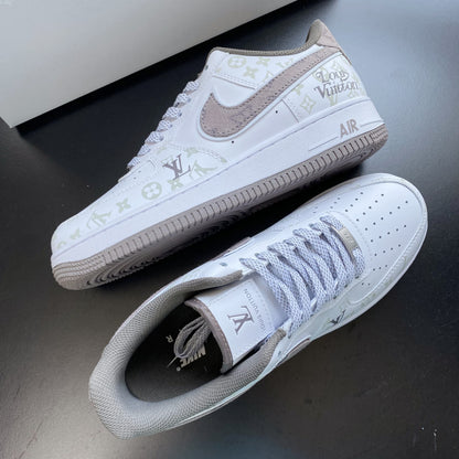 Custom Air Force 1 White Light Brown With LV Pattern