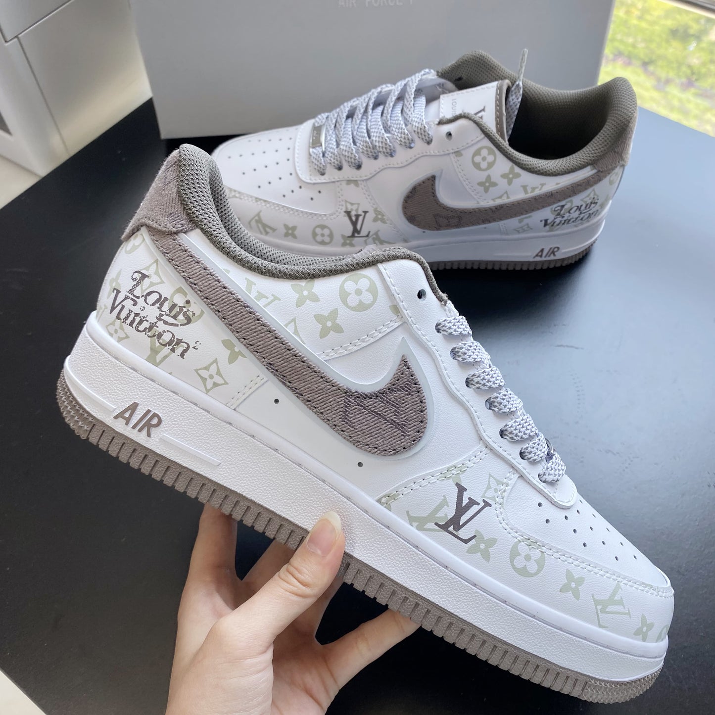 Custom Air Force 1 White Light Brown With LV Pattern