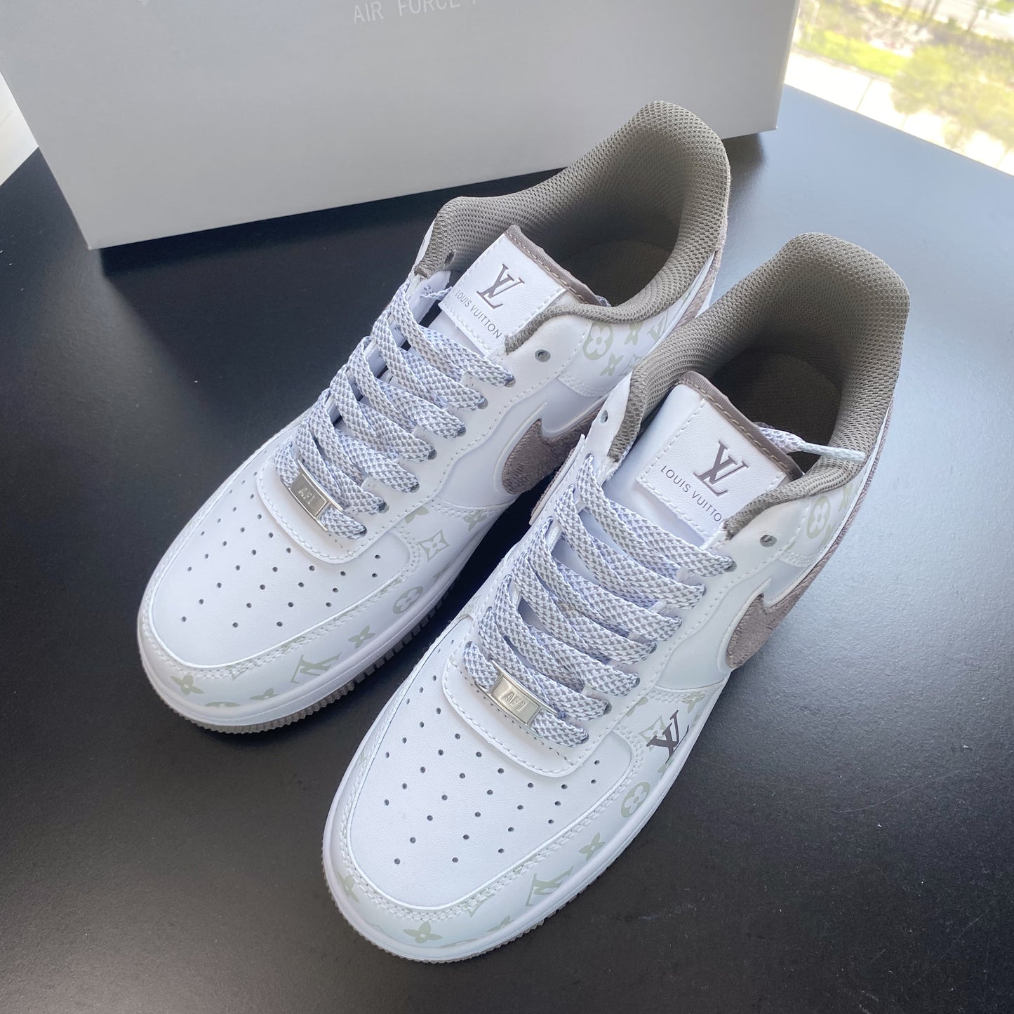 Custom Air Force 1 White Light Brown With LV Pattern