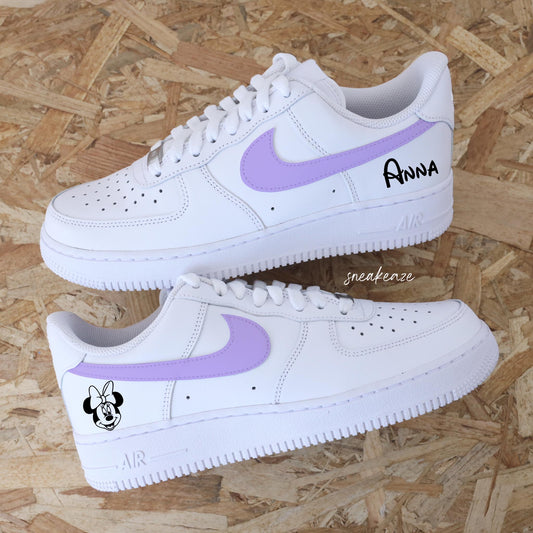Custom Air Force 1 White Lilac With Minnie Mouse Logo