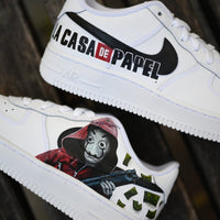 Custom Air Force 1 White Money Heist Character Pattern
