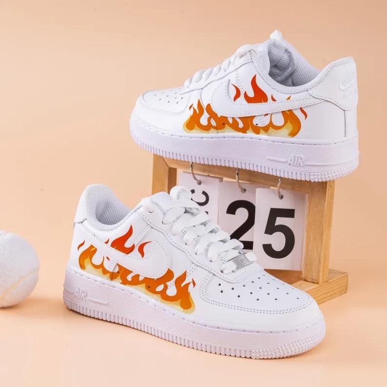 Custom Air Force 1 White Orange Flame Pattern