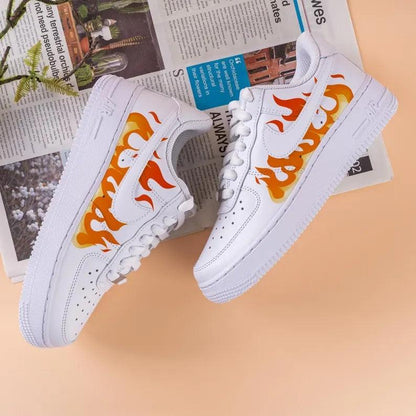 Custom Air Force 1 White Orange Flame Pattern