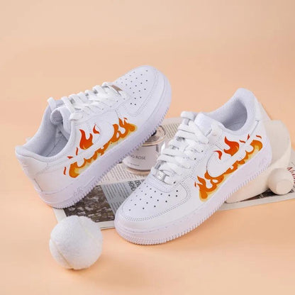 Custom Air Force 1 White Orange Flame Pattern