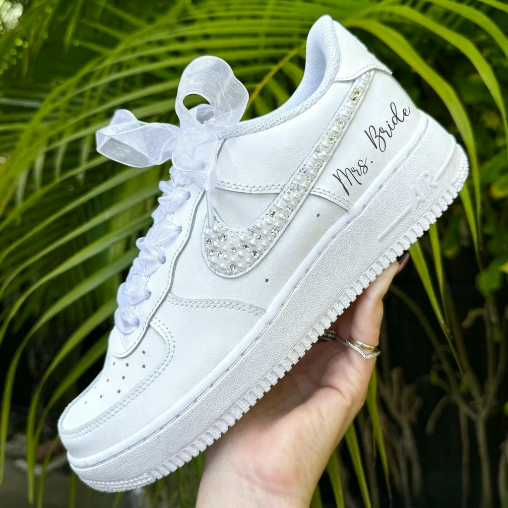 Custom Air Force 1 White Pearl and Rhinestone Embellishments