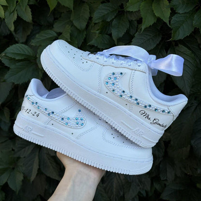 Custom Air Force 1 White Pearl And Rhinestone Embellishments