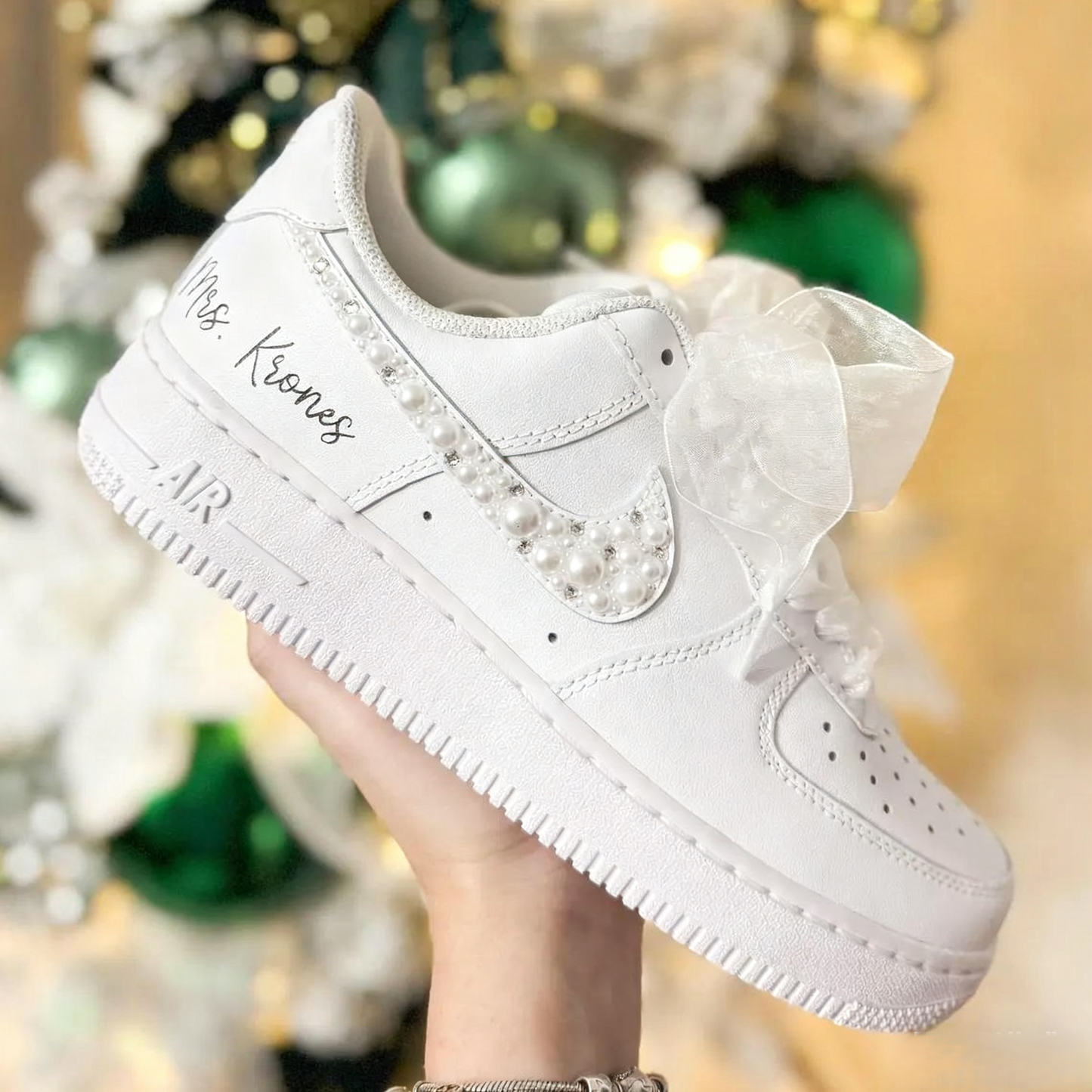 Custom Air Force 1 White Pearl and Rhinestone Embellishments