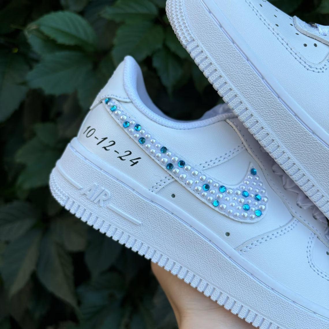 Custom Air Force 1 White Pearl And Rhinestone Embellishments