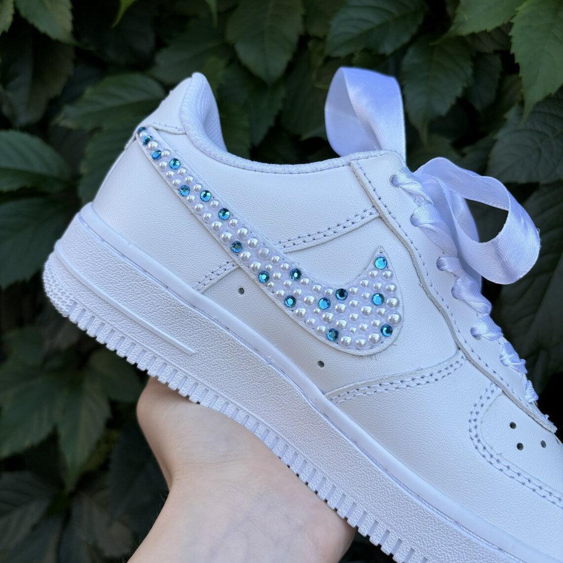 Custom Air Force 1 White Pearl And Rhinestone Embellishments