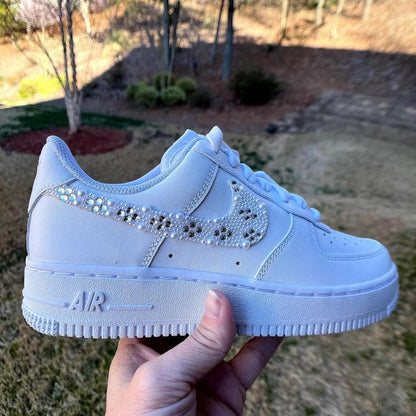 Custom Air Force 1 White Pearl And Rhinestone Swoosh