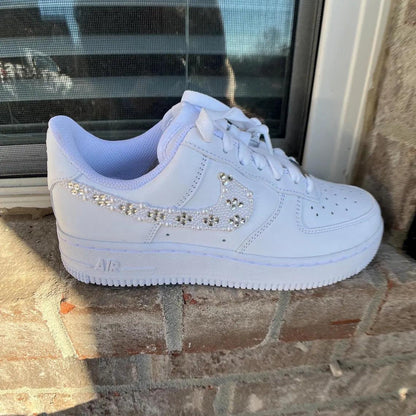 Custom Air Force 1 White Pearl And Rhinestone Swoosh