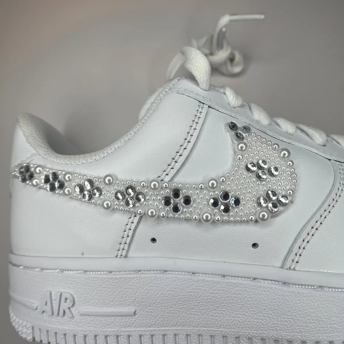 Custom Air Force 1 White Pearl And Rhinestone Swoosh