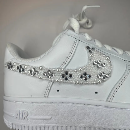 Custom Air Force 1 White Pearl And Rhinestone Swoosh