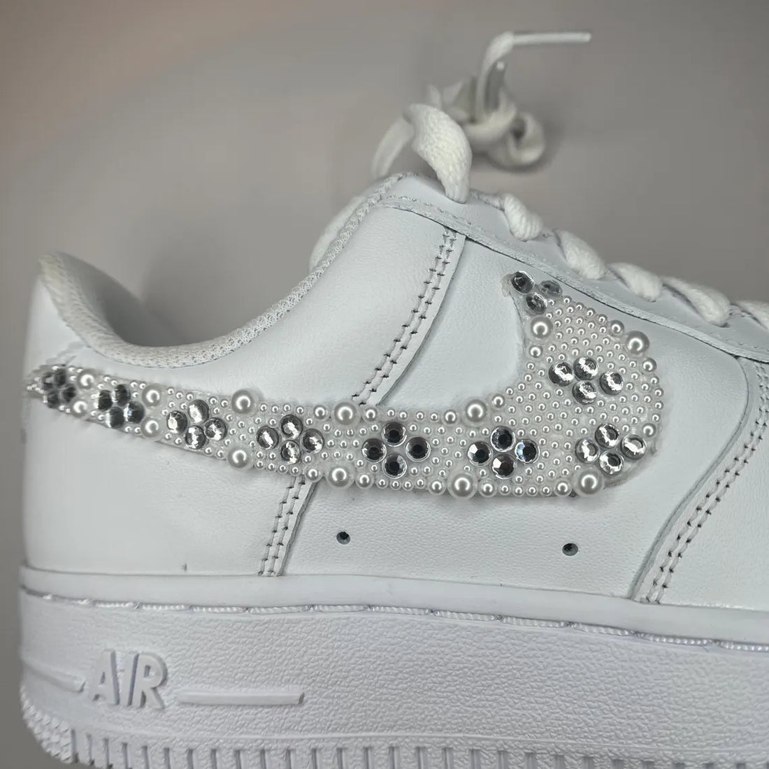 Custom Air Force 1 White Pearl And Rhinestone Swoosh