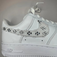 Custom Air Force 1 White Pearl And Rhinestone Swoosh