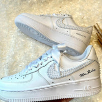 Custom Air Force 1 White Pearl Embellished with Satin Laces
