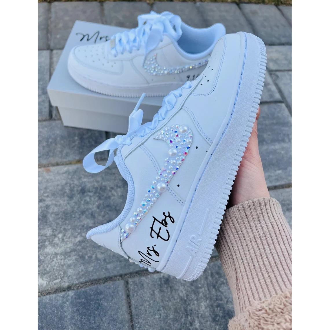 Custom Air Force 1 White Pearls and Rhinestones