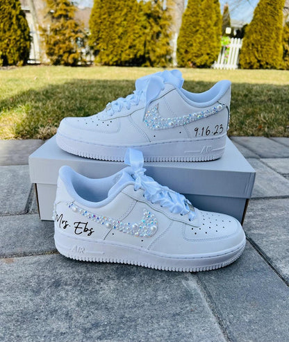 Custom Air Force 1 White Pearls and Rhinestones