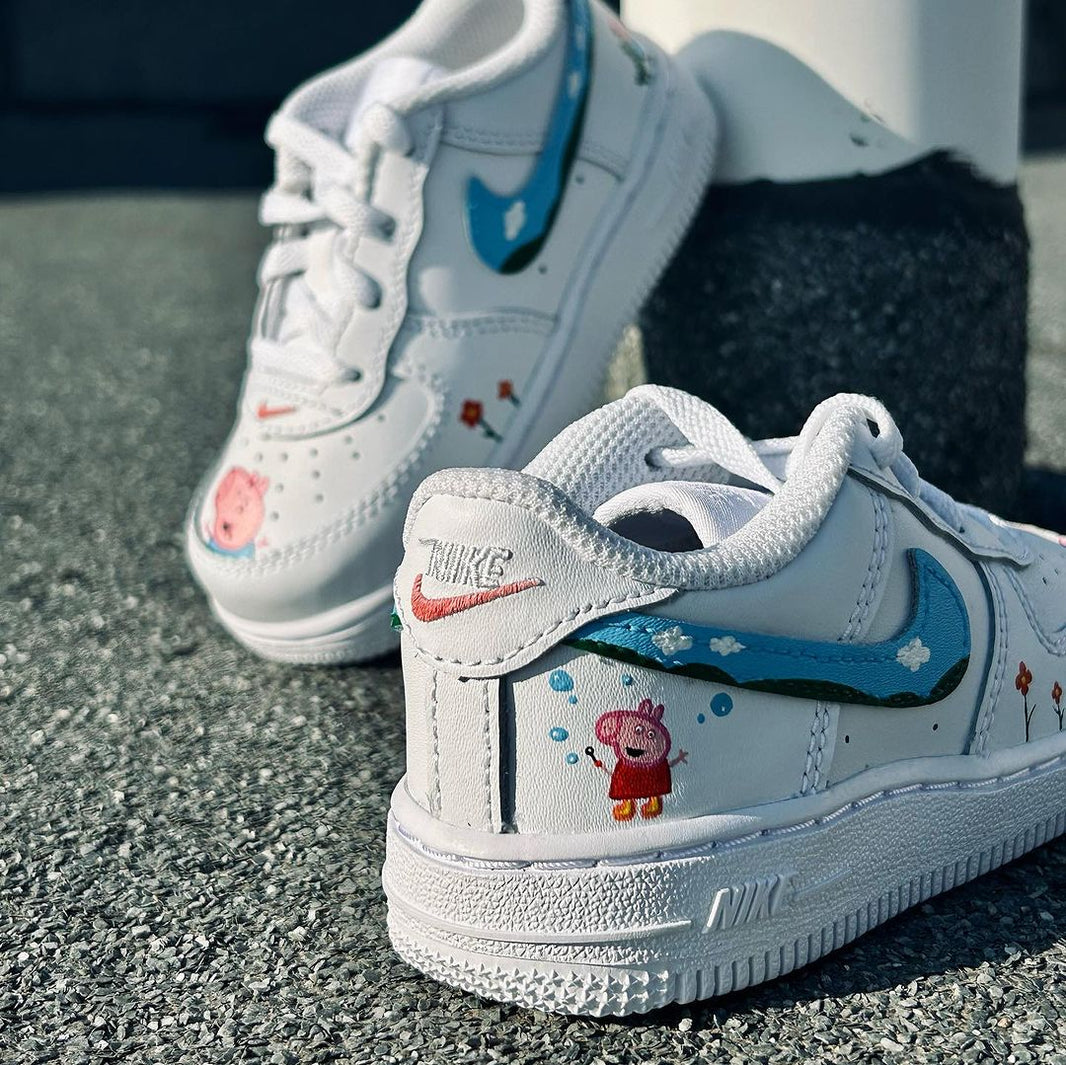 Custom Air Force 1 White Pink Peppa Pig Blue Swoosh