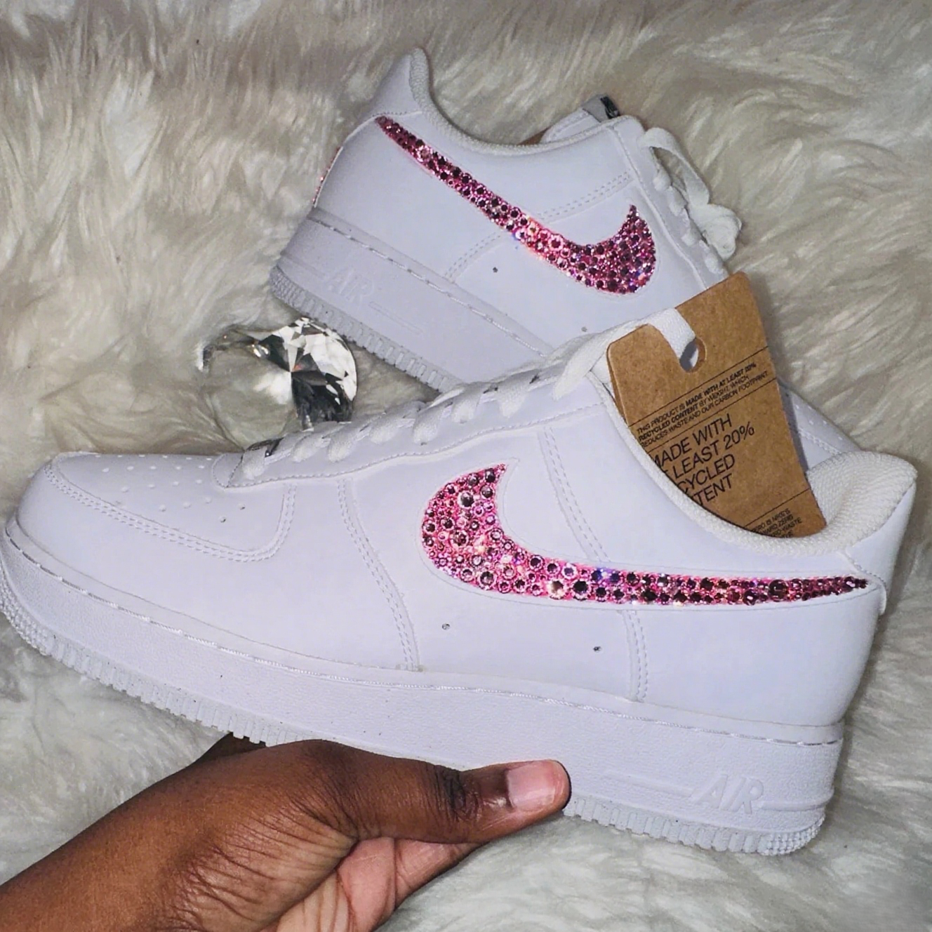 Custom Air Force 1 White Pink Rhinestone Design