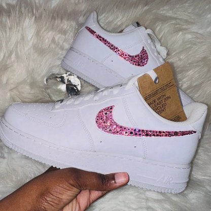 Custom Air Force 1 White Pink Rhinestone Design
