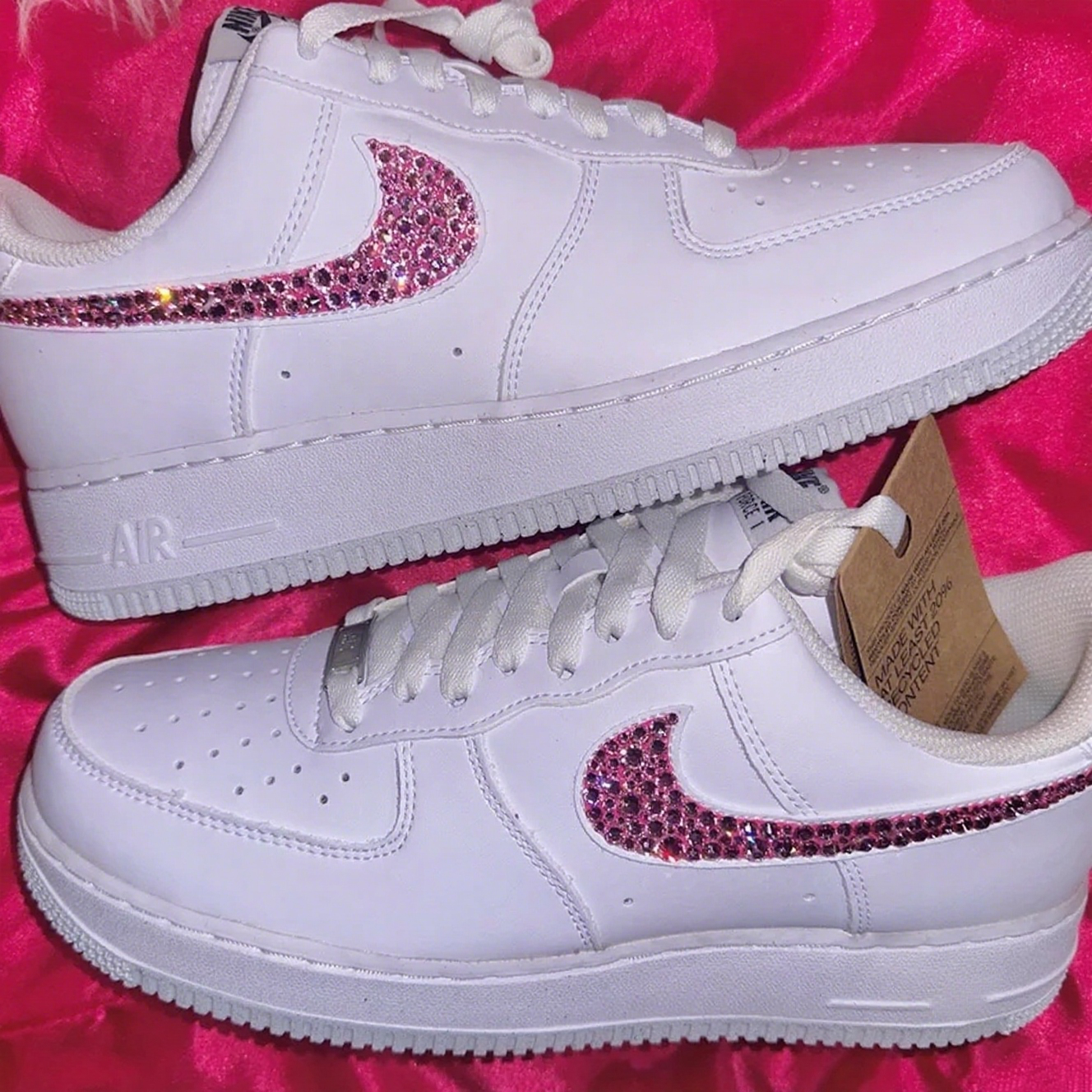 Custom Air Force 1 White Pink Rhinestone Design