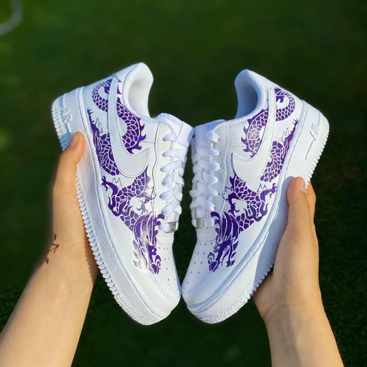 Custom Air Force 1 White Purple Dragon Design