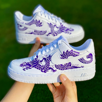 Custom Air Force 1 White Purple Dragon Design