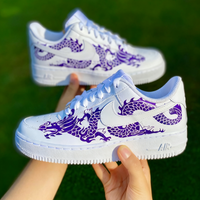 Custom Air Force 1 White Purple Dragon Design