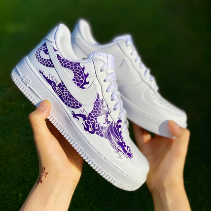Custom Air Force 1 White Purple Dragon Design