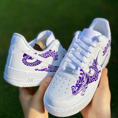 Custom Air Force 1 White Purple Dragon Design