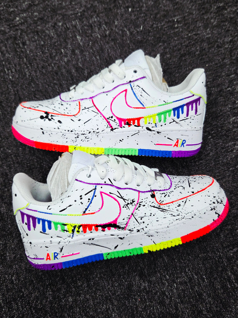 Custom Air Force 1 White Rainbow Drip Black Splash
