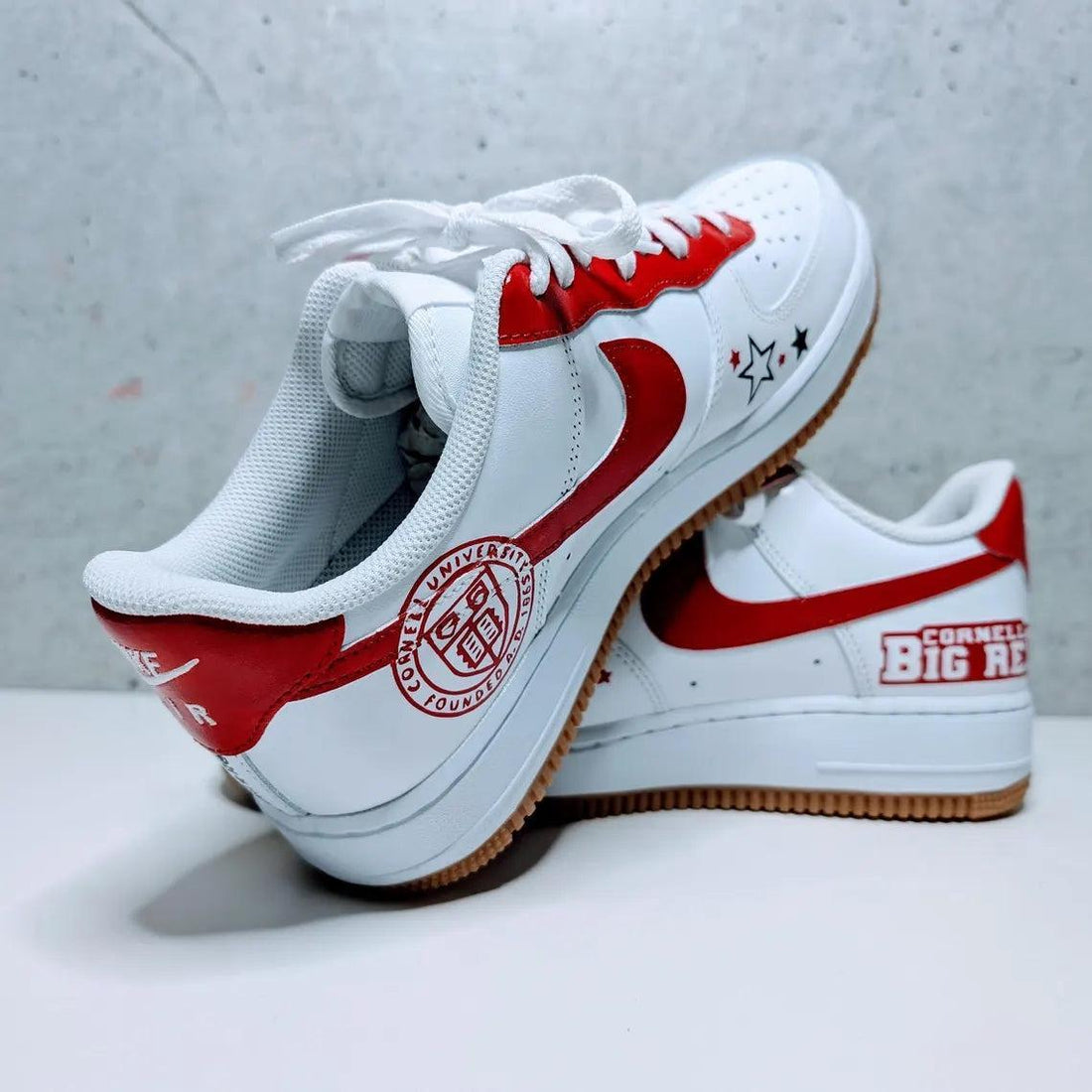 Custom Air Force 1 White Red Cornell Big Red And Stars