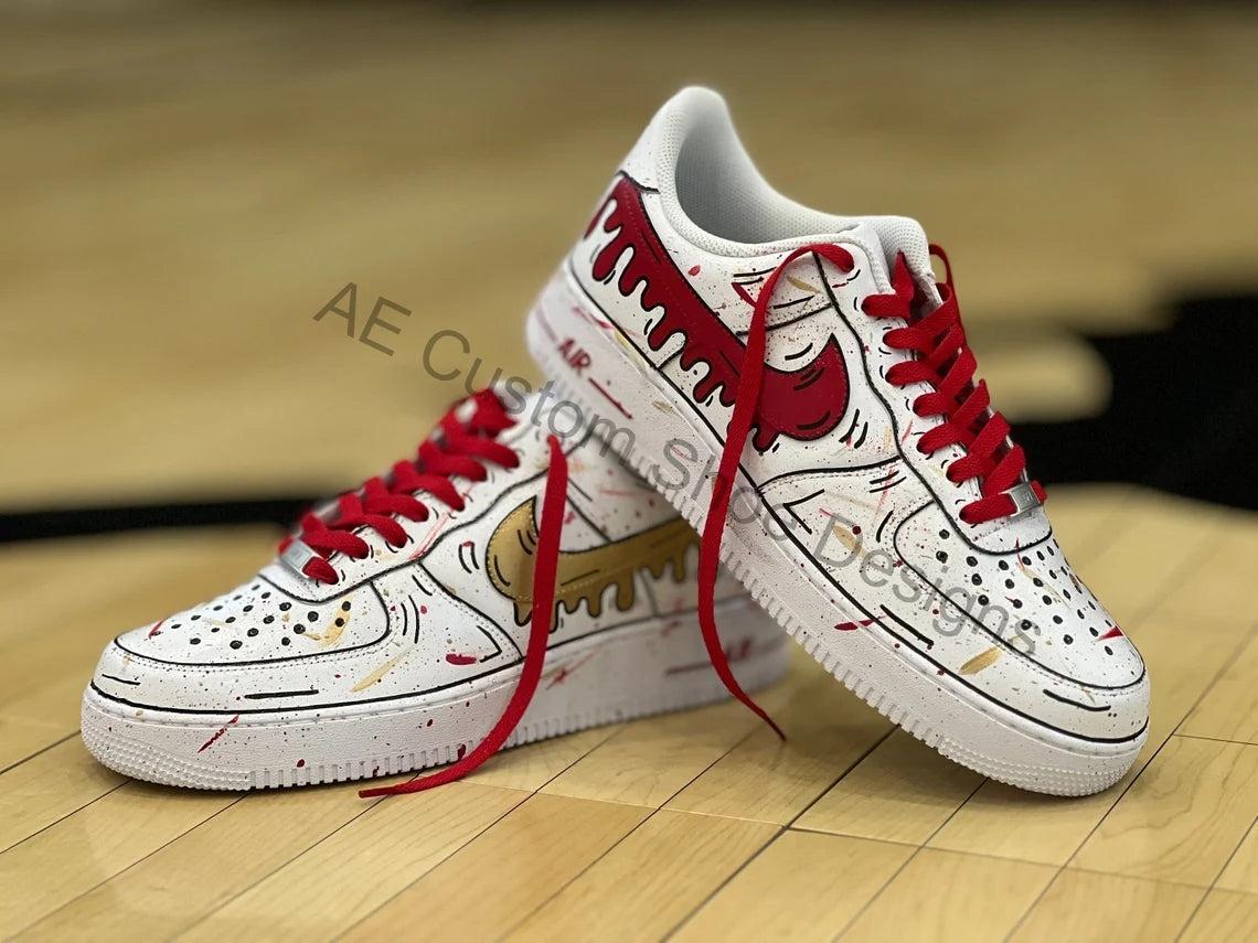 Custom Air Force 1 White Red Gold Drip