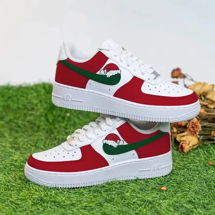 Custom Air Force 1 White Red Green Santa Hat Design