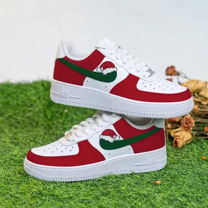 Custom Air Force 1 White Red Green Santa Hat Design