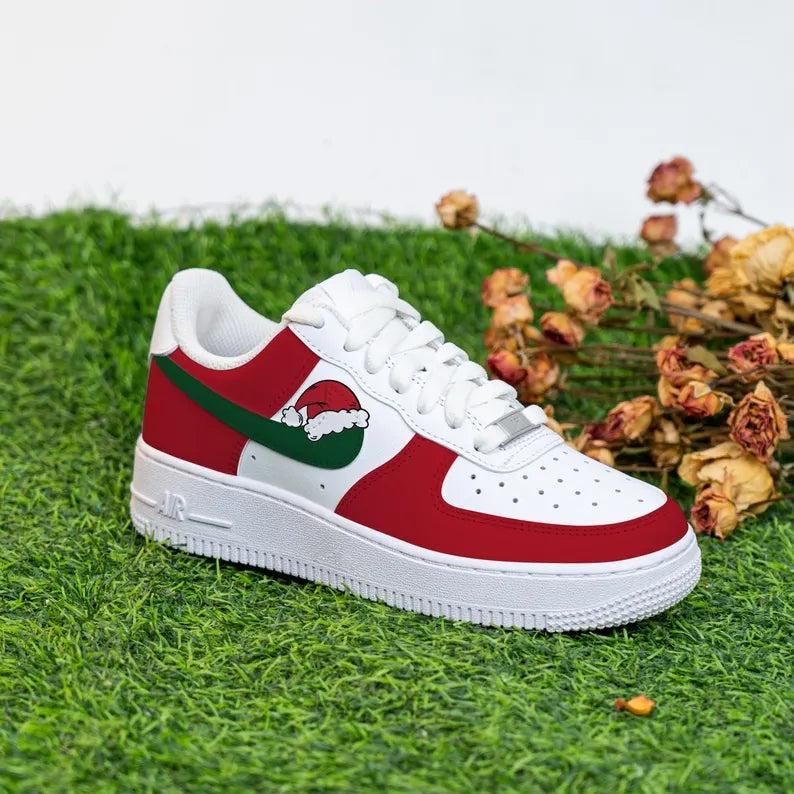 Custom Air Force 1 White Red Green Santa Hat Design
