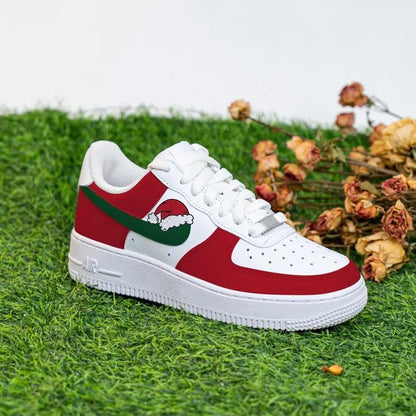 Custom Air Force 1 White Red Green Santa Hat Design