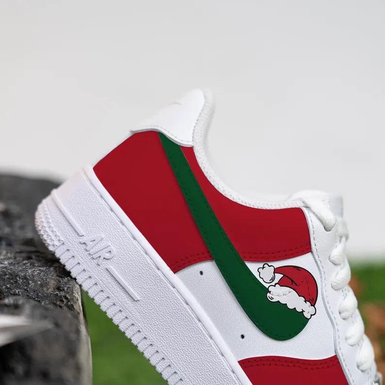 Custom Air Force 1 White Red Green Santa Hat Design