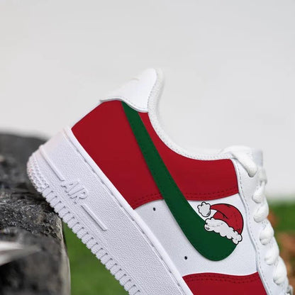 Custom Air Force 1 White Red Green Santa Hat Design