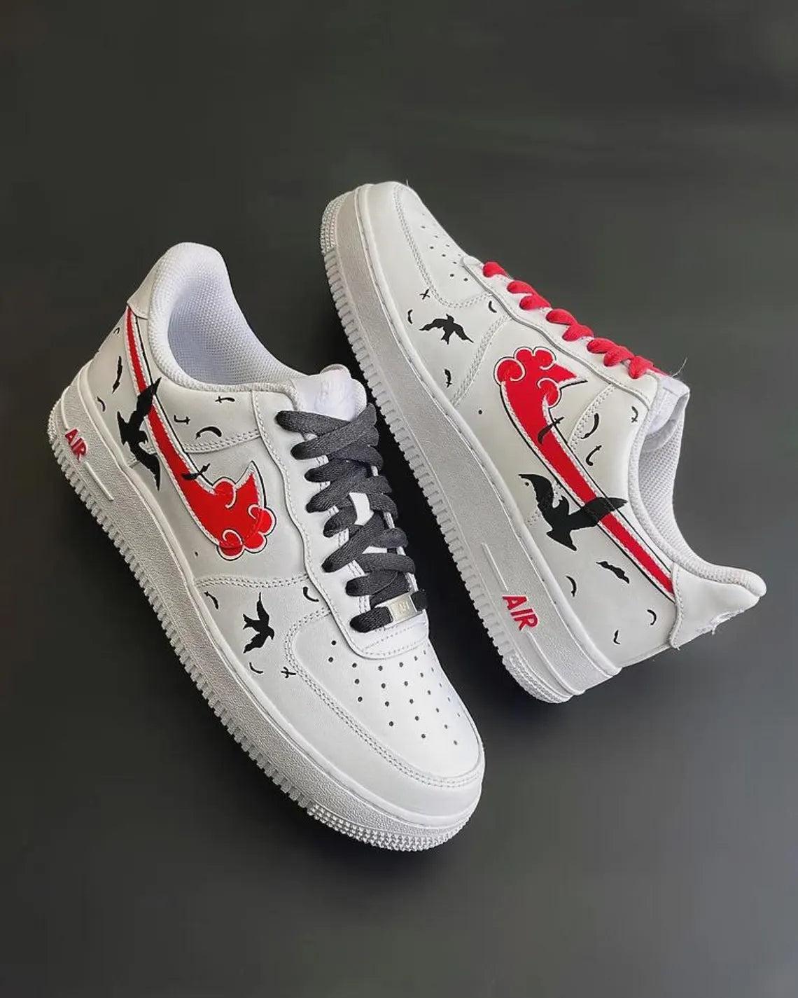 Custom Air Force 1 White Red With Birds And Clouds Design