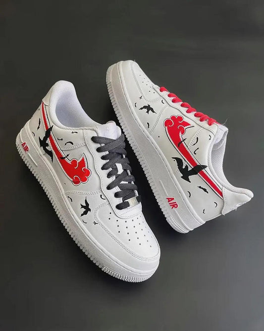 Custom Air Force 1 White Red With Birds And Clouds Design