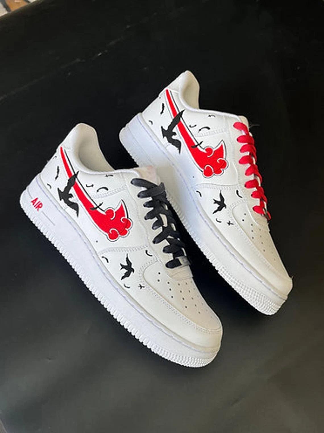 Custom Air Force 1 White Red With Birds And Clouds Design
