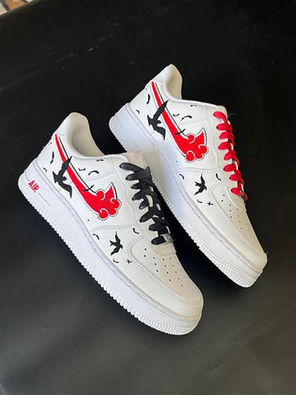 Custom Air Force 1 White Red With Birds And Clouds Design