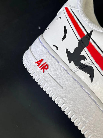 Custom Air Force 1 White Red With Birds And Clouds Design